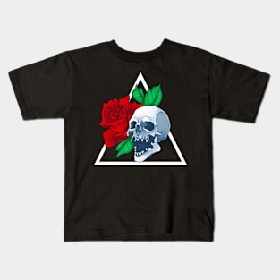 Red Flower Rose Skull Kids T-Shirt